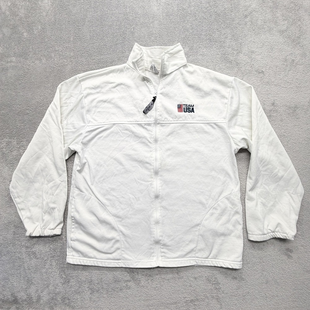 Team USA Sweatshirt Mens XL White Full Zip Fleece Mock Neck Embroidered